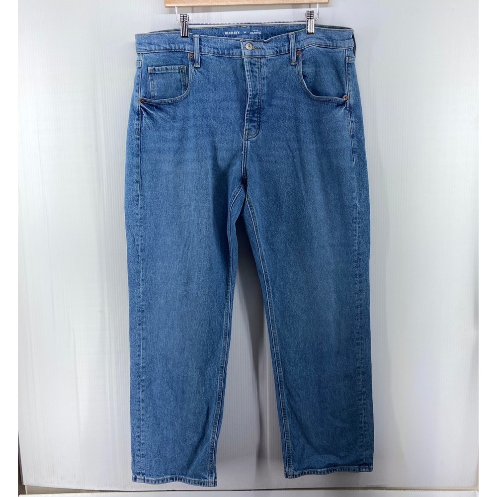 Old Navy Mid Rise The Slouchy Straight Leg Blue Denim Buttonfly Jeans Womens 14